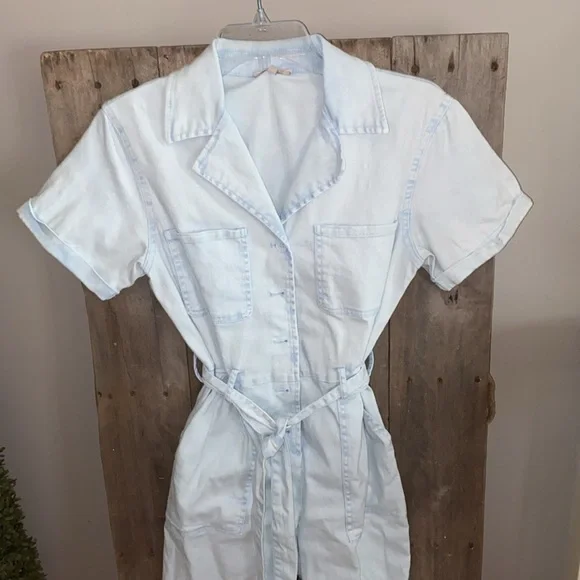 Chambray Washed Utility Jumpsuit by Skies Are Blue, Size Small - Picture 3 of 6